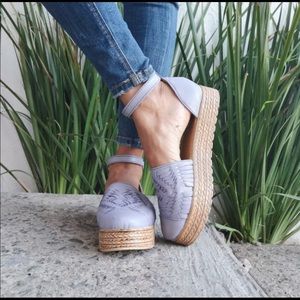 Purple woven huarache platform shoes